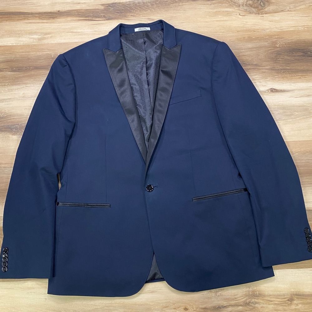 Express Photographer Tuxedo Evening Jacket 44R Slim Navy Satin Peak Lapel